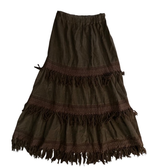 Denim & Supply Ralph Lauren Tiered Fringe Corduroy  Peasant Maxi Skirt - Picture 3 of 7